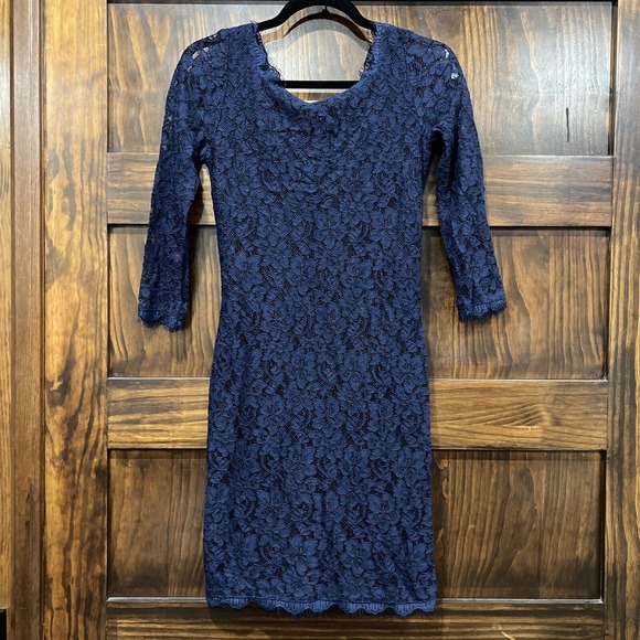 Diane Von Furstenberg Dress 2 Blue Lace Zarita Lace Sheath Dress DVF - Picture 1 of 13